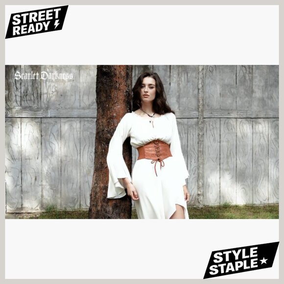 Leather Lace-Up Corset Belt Renaissance Waspie Waist Medium Size - Picture 7 of 7